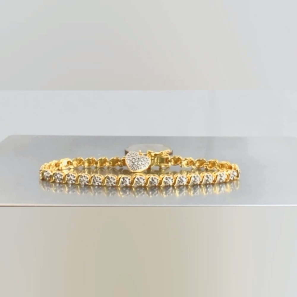 Sterling Silver Gold Vermeil Tennis Bracelet with Heart Charm Size 7